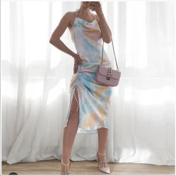 ZARA Tie Dye Satin Slip Midi Dress - Picture 2 of 14